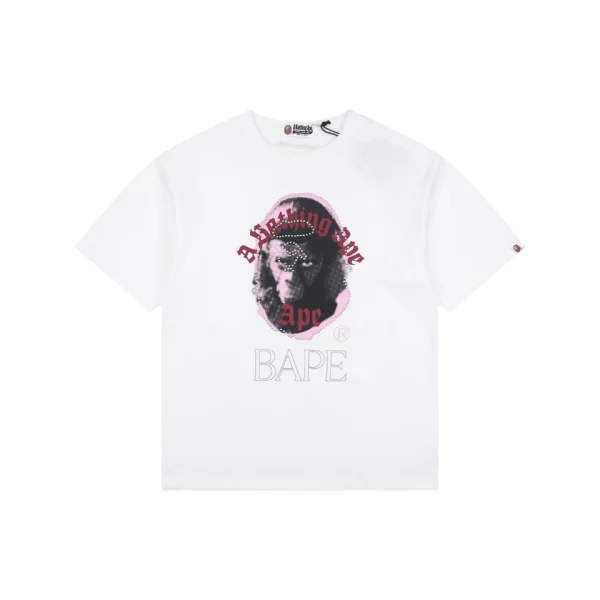 Bape Rhinestone Ape Head Graphic T-Shirt White Front view