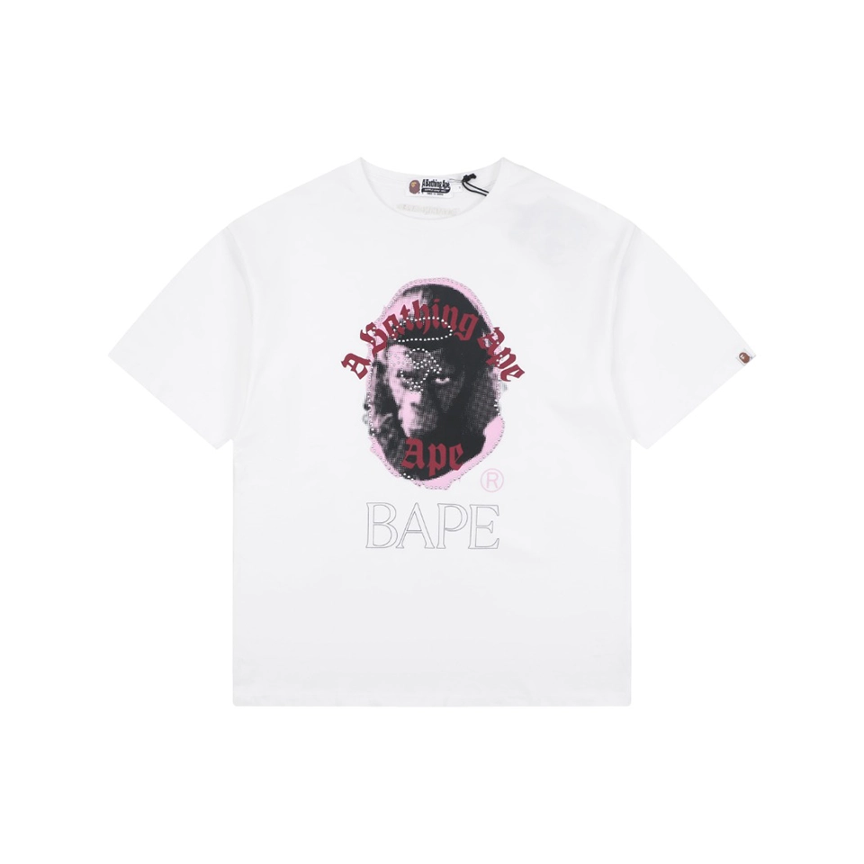 Bape Rhinestone Ape Head Graphic T-Shirt White Front view
