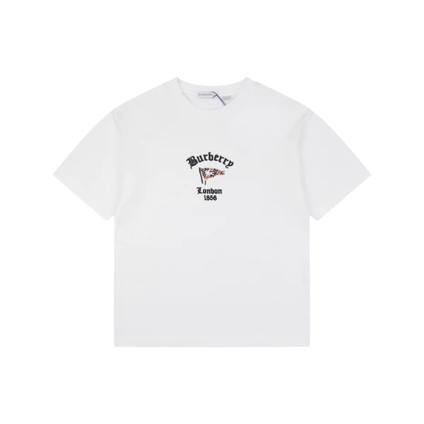 Burberry Check Flag Embroidered T-Shirt White Front view