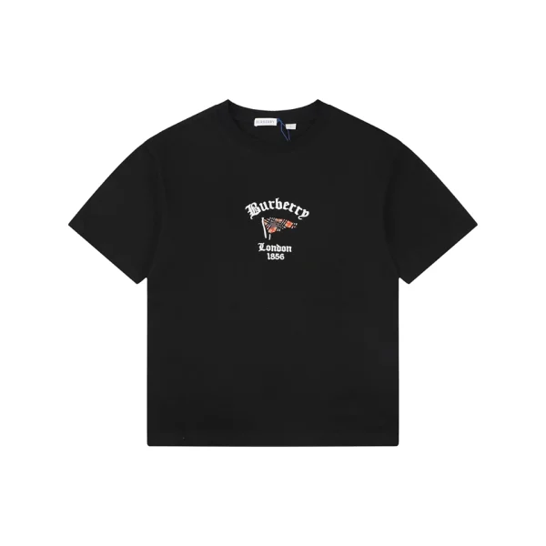 Burberry Check Flag Embroidered T-Shirt Black Front view