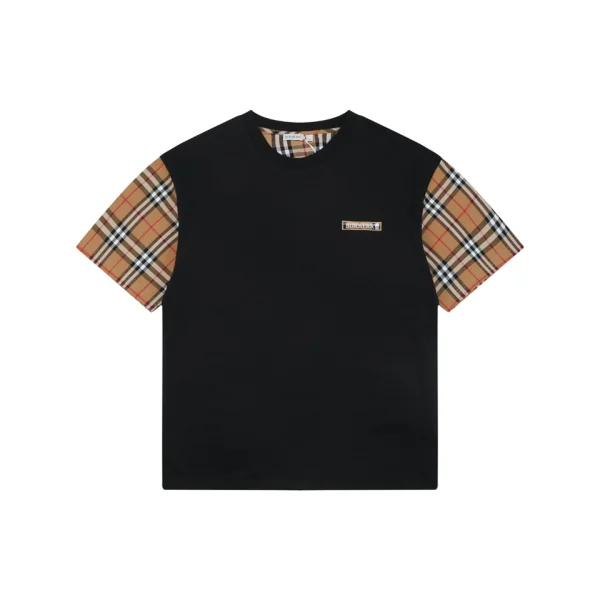 Burberry Check Sleeve Logo Embroidered T-Shirt Black Front view