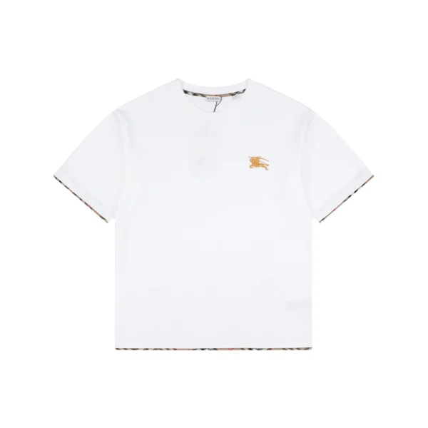 Burberry Check Trim Equestrian Knight Embroidered T-Shirt White Front view