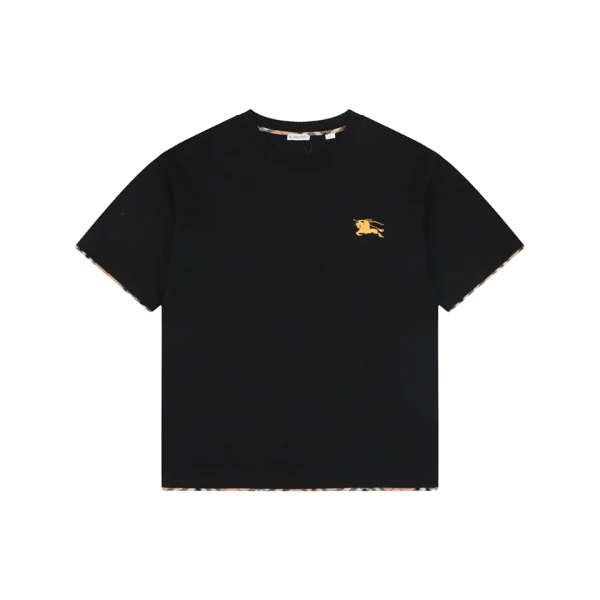 Burberry Check Trim Equestrian Knight Embroidered T-Shirt Black Front view