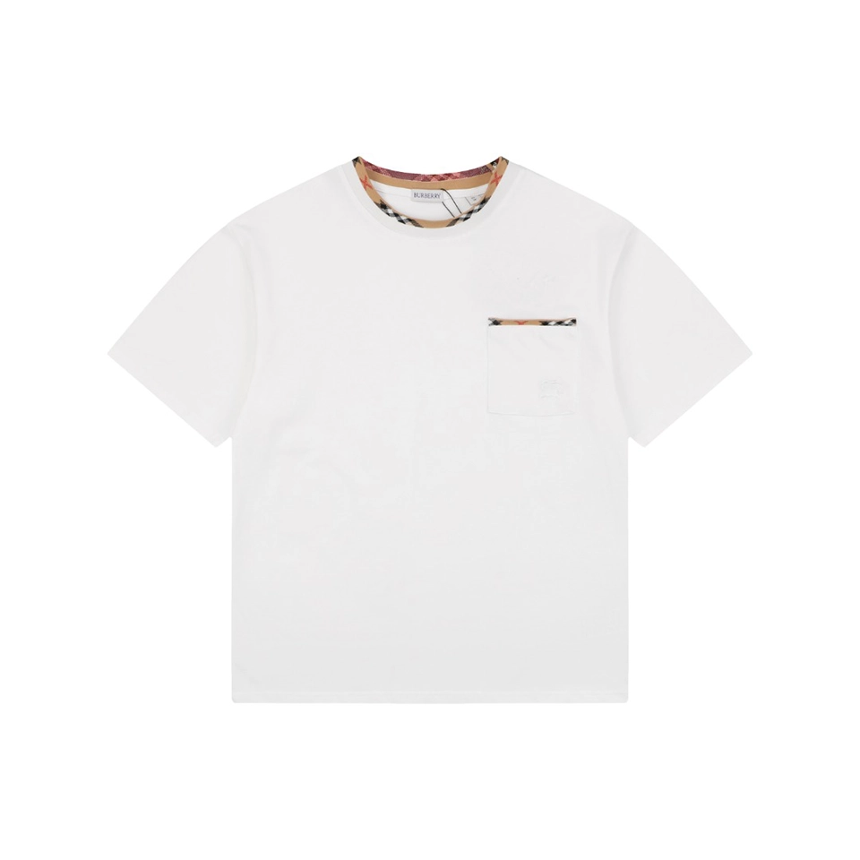 Burberry Check Trim Pocket Embroidered Horse Logo T-Shirt White Front view