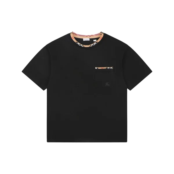 Burberry Check Trim Pocket Embroidered Horse Logo T-Shirt Black Front view