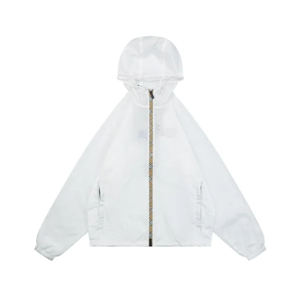 Burberry Check Zip Lightweight Hooded Jacket White Front view