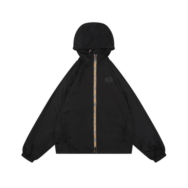 Burberry Check Zip Lightweight Hooded Jacket Black Front view