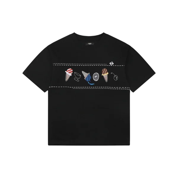 Fendi Ice Cream Embroidered Cotton T-Shirt Front view