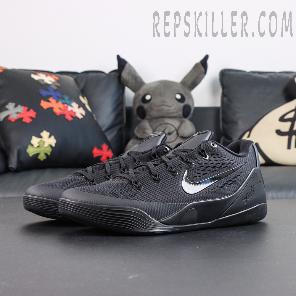 Kobe 9 Elite Low EM TB P Black side profile showcasing the Nike Swoosh and Kobe signature details