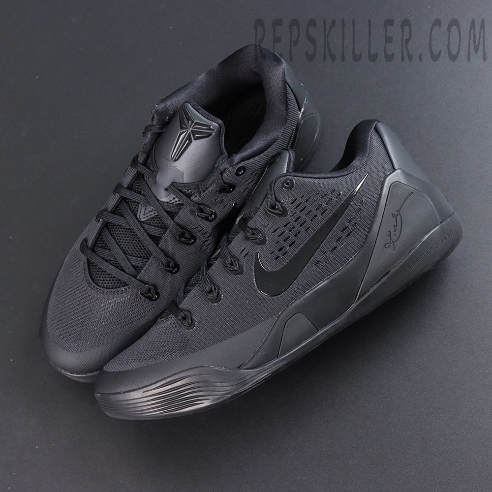Kobe 9 Elite Low EM TB P Black top view featuring woven mesh upper and streamlined silhouette