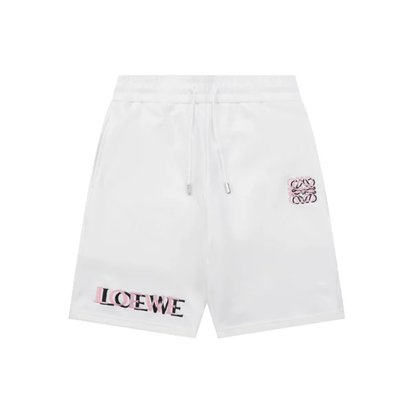 Loewe Overlapping Pink Logo Embroidered Shorts White Front view