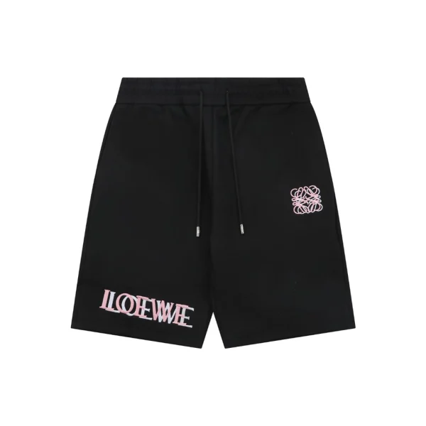 Loewe Overlapping Pink Logo Embroidered Shorts Black Front view