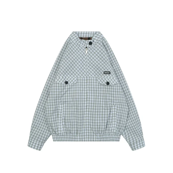 Miu Miu Blue Grey Vichy Check Blouson Jacket Front view