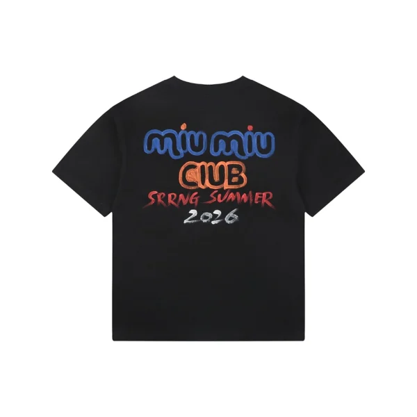Miu Miu Graffiti Logo Print T-Shirt Black Back view