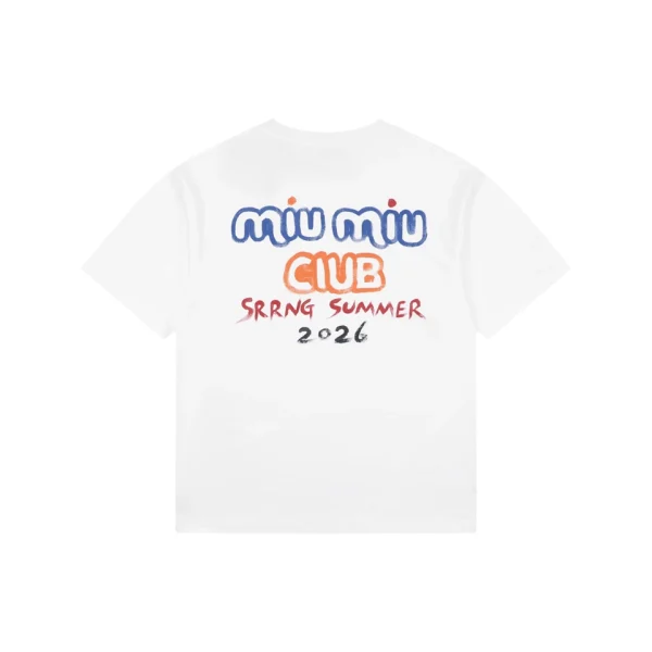 Miu Miu Graffiti Logo Print T-Shirt White Back view