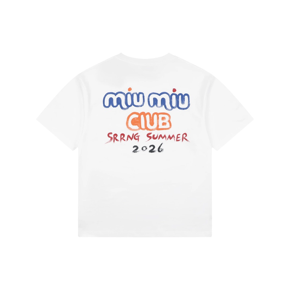 Miu Miu Graffiti Logo Print T-Shirt White Back view