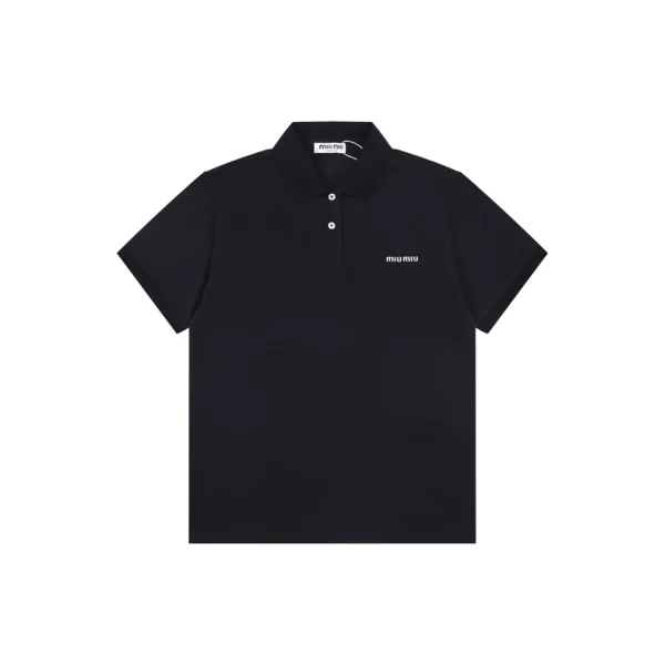 Miu Miu Logo Embroidered Polo T-Shirt Black Front view
