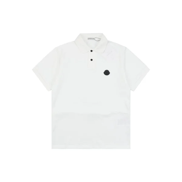 Moncler Black Logo Patch Classic Polo T-Shirt White Front view