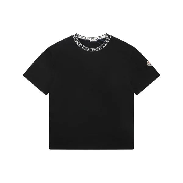 Moncler Logo Ribbed Collar T-Shirt Black Front view