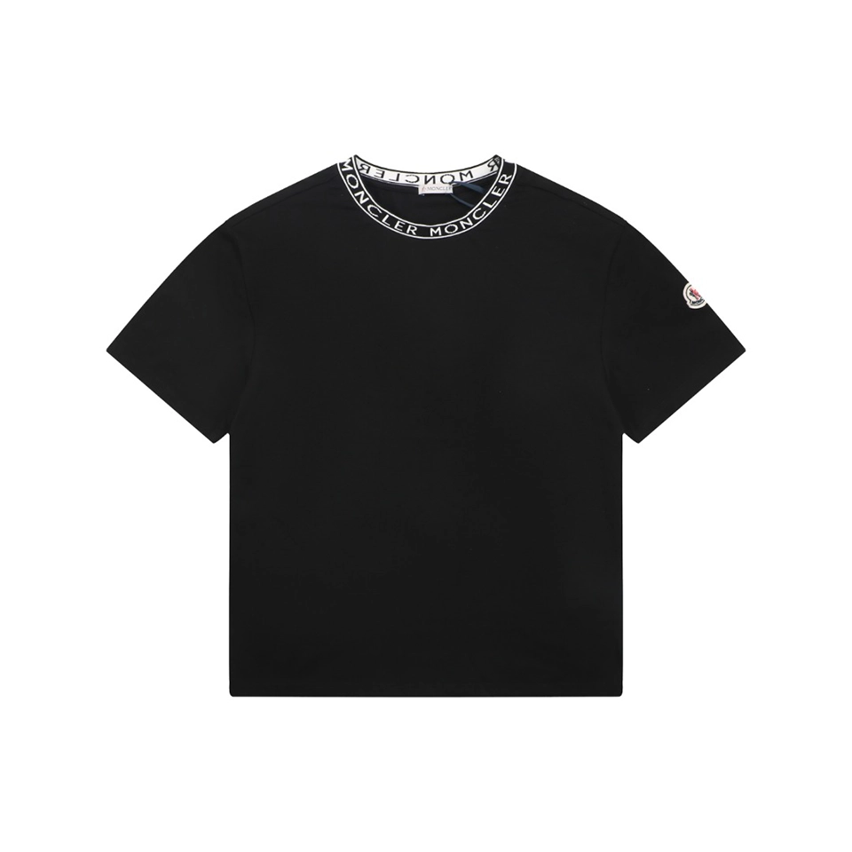 Moncler Logo Ribbed Collar T-Shirt Black Front view