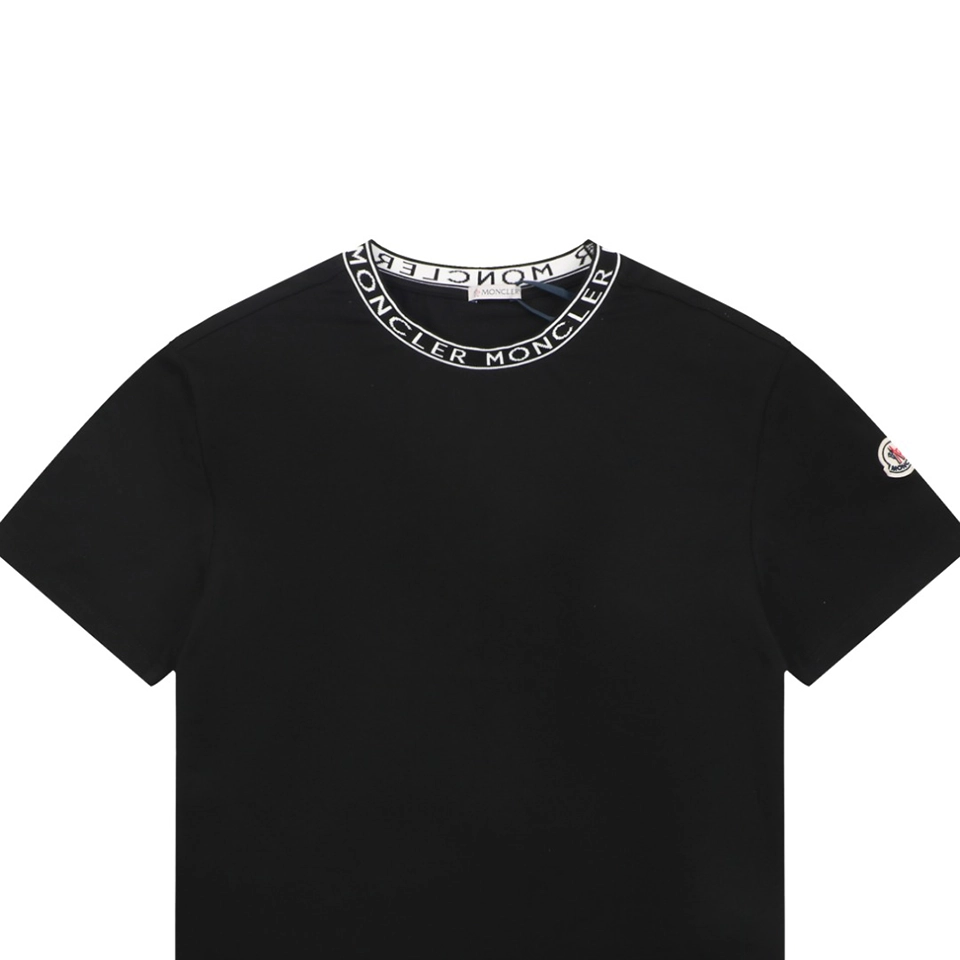 Moncler Logo Ribbed Collar T-Shirt Black