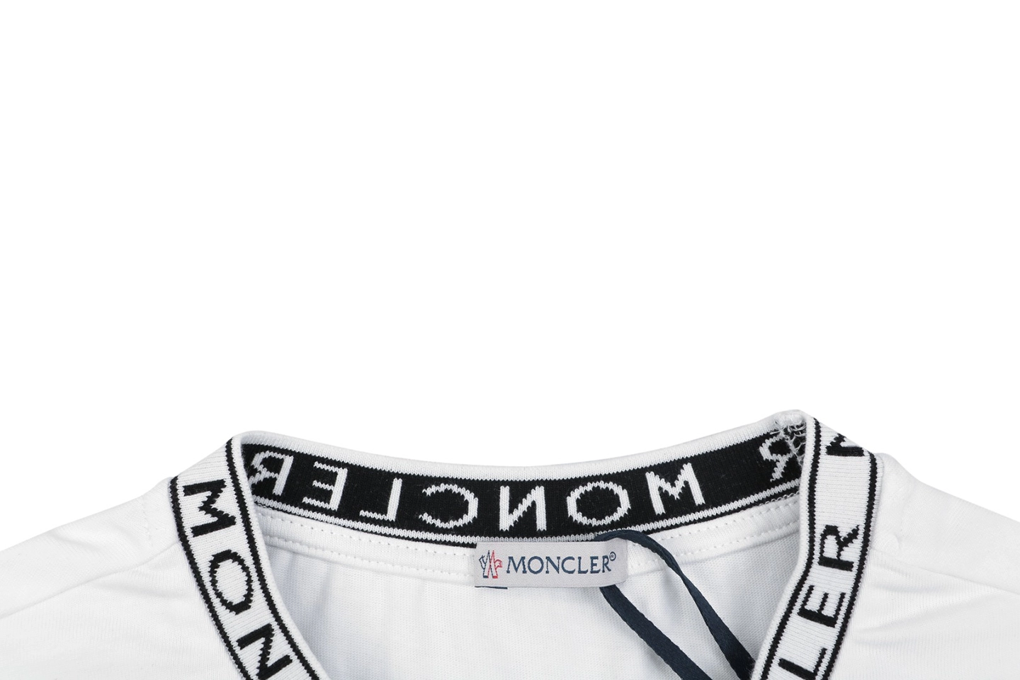 Moncler Logo Ribbed Collar T-Shirt White Collar