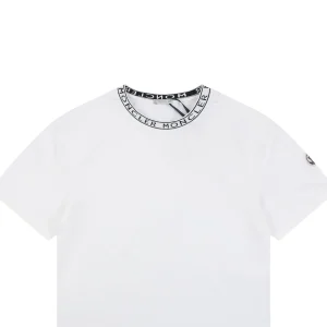 Moncler Logo Ribbed Collar T-Shirt White