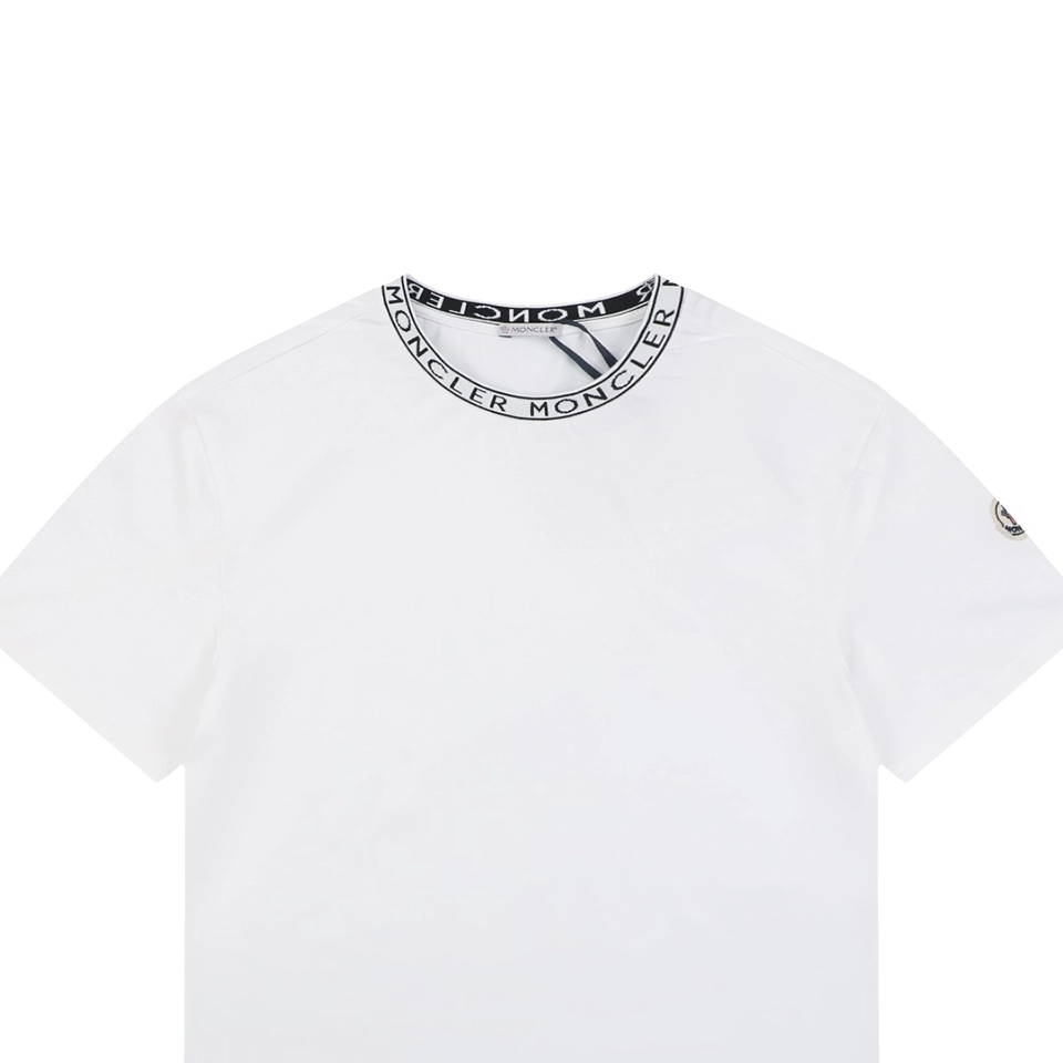 Moncler Logo Ribbed Collar T-Shirt White