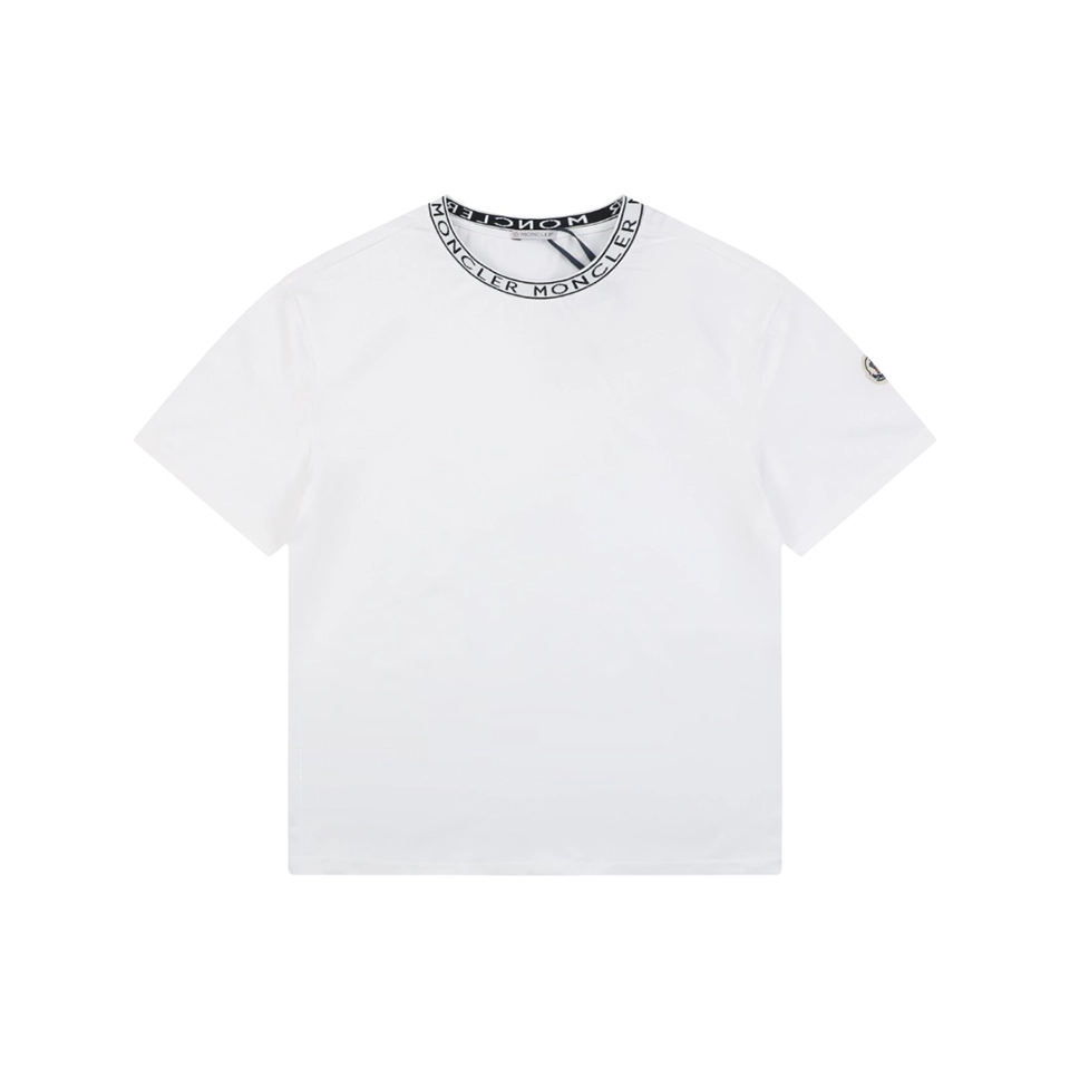 Moncler Logo Ribbed Collar T-Shirt White Front view