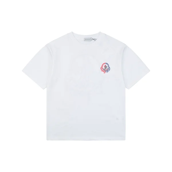Moncler Red & Blue Gradient Embroidered Logo T-Shirt White Front view