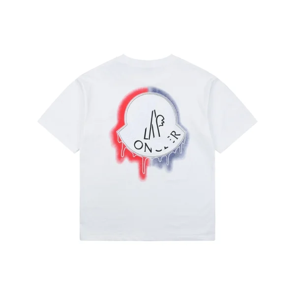 Moncler Red & Blue Gradient Embroidered Logo T-Shirt White Back view