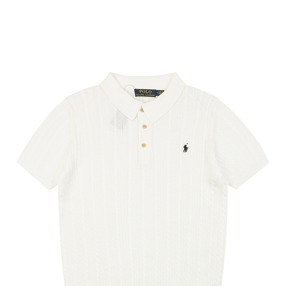 Ralph Lauren Cable-Knit Pony Polo T-Shirt White