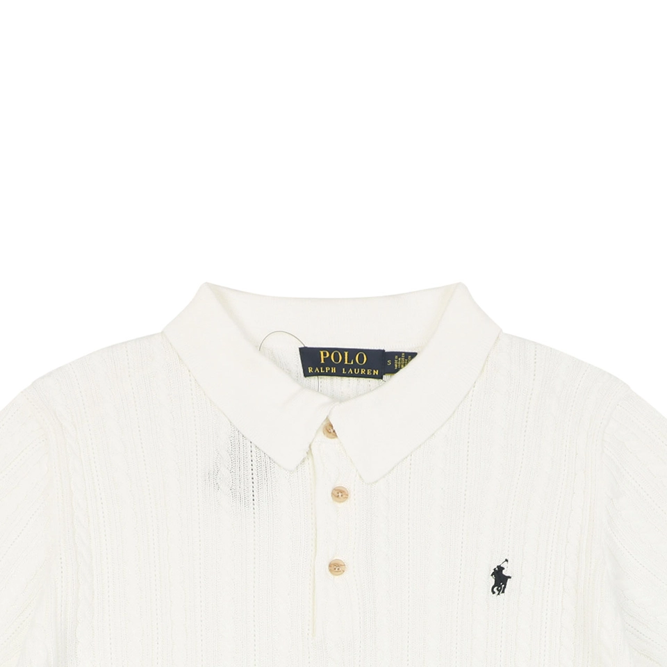 Ralph Lauren Cable-Knit Pony Polo T-Shirt White
