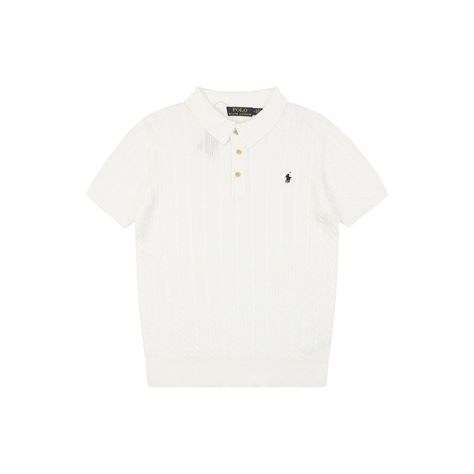 Ralph Lauren Cable-Knit Pony Polo T-Shirt White Front view