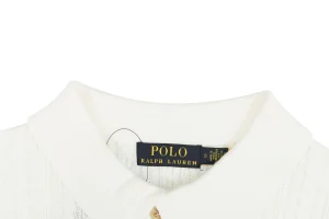 Ralph Lauren Cable-Knit Pony Polo T-Shirt White Collar