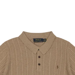 Ralph Lauren Cable-Knit Pony Polo T-Shirt Brown
