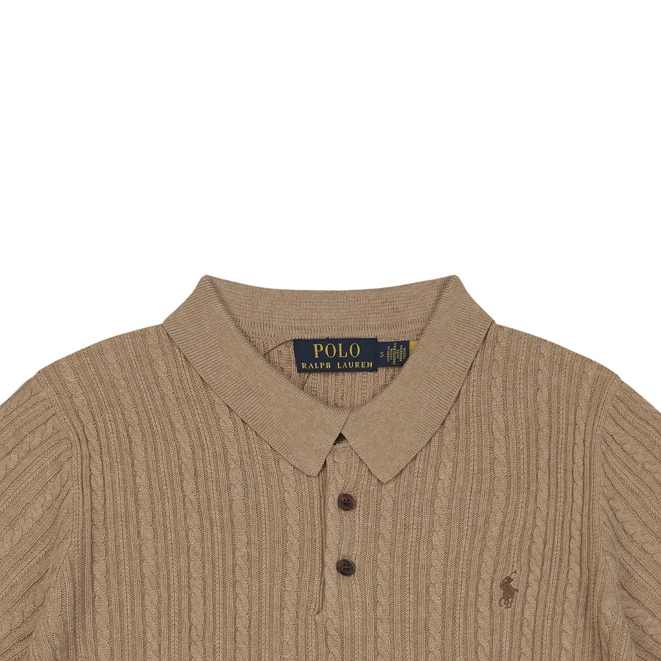 Ralph Lauren Cable-Knit Pony Polo T-Shirt Brown