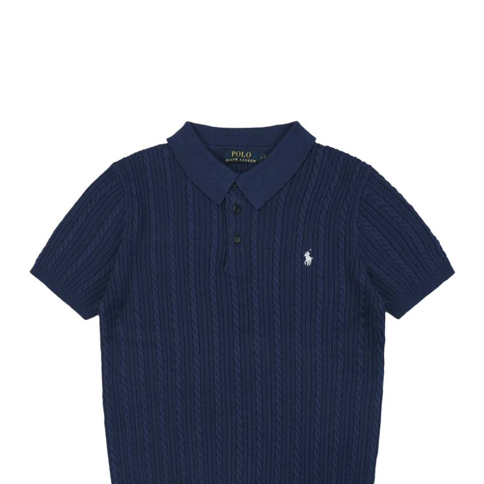 Ralph Lauren Cable-Knit Pony Polo T-Shirt Navy