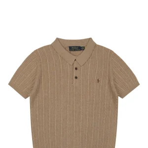 Ralph Lauren Cable-Knit Pony Polo T-Shirt Brown
