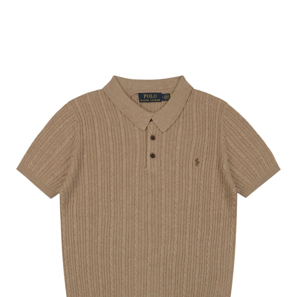 Ralph Lauren Cable-Knit Pony Polo T-Shirt Brown