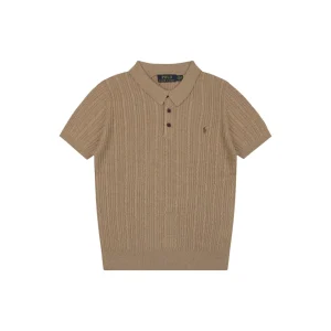 Ralph Lauren Cable-Knit Pony Polo T-Shirt Brown Front view