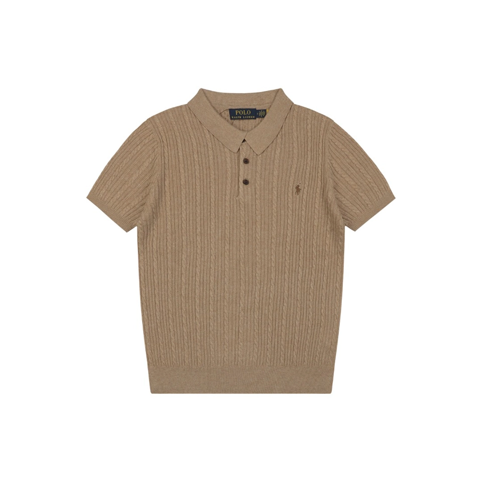 Ralph Lauren Cable-Knit Pony Polo T-Shirt Brown Front view