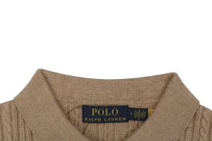 Ralph Lauren Cable-Knit Pony Polo T-Shirt Brown Collar