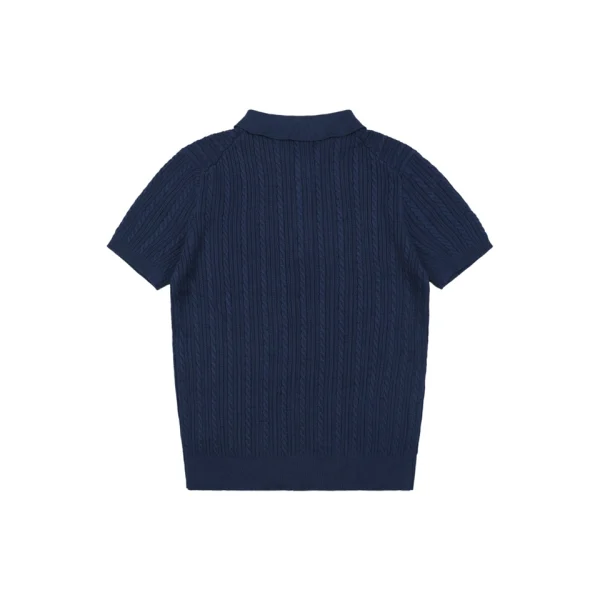 Ralph Lauren Cable-Knit Pony Polo T-Shirt Navy Back view