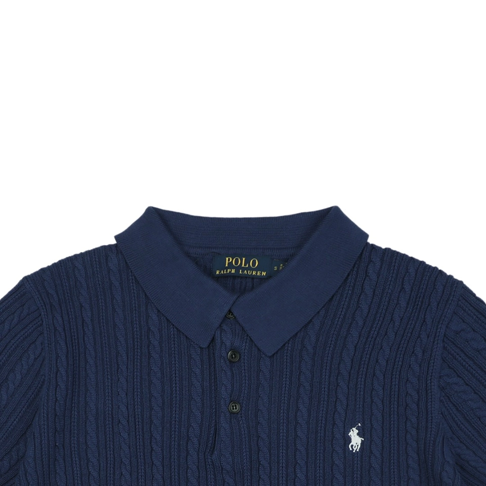 Ralph Lauren Cable-Knit Pony Polo T-Shirt Navy