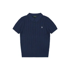 Ralph Lauren Cable-Knit Pony Polo T-Shirt Navy Front view