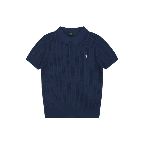 Ralph Lauren Cable-Knit Pony Polo T-Shirt Navy Front view