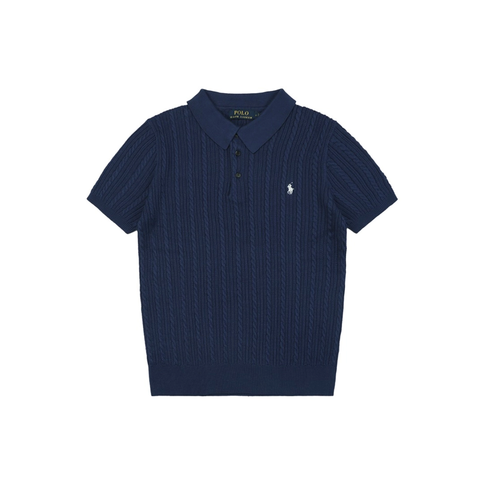 Ralph Lauren Cable-Knit Pony Polo T-Shirt Navy Front view