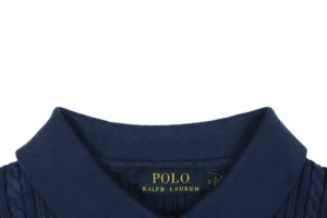 Ralph Lauren Cable-Knit Pony Polo T-Shirt Navy Collar