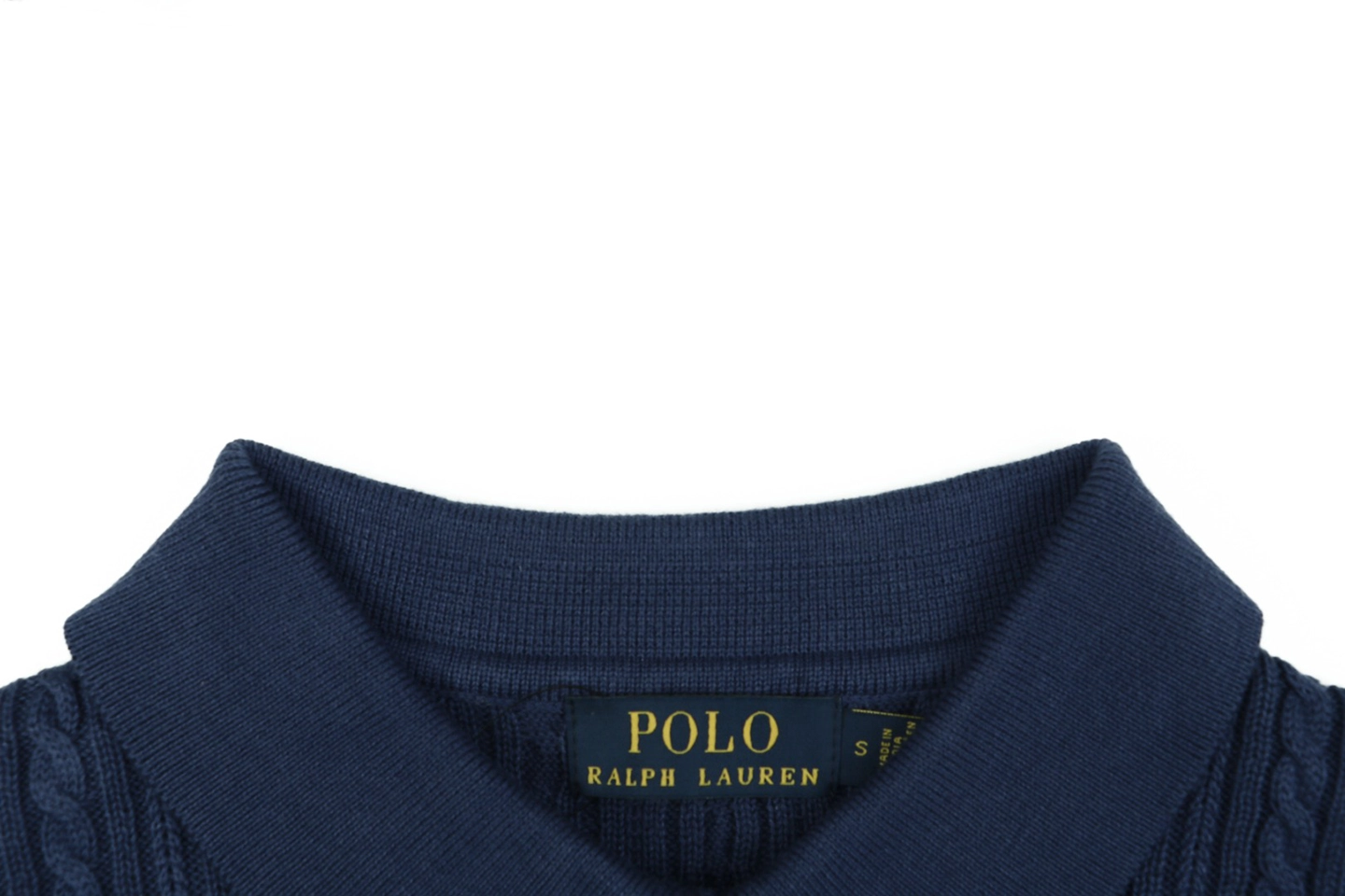 Ralph Lauren Cable-Knit Pony Polo T-Shirt Navy Collar